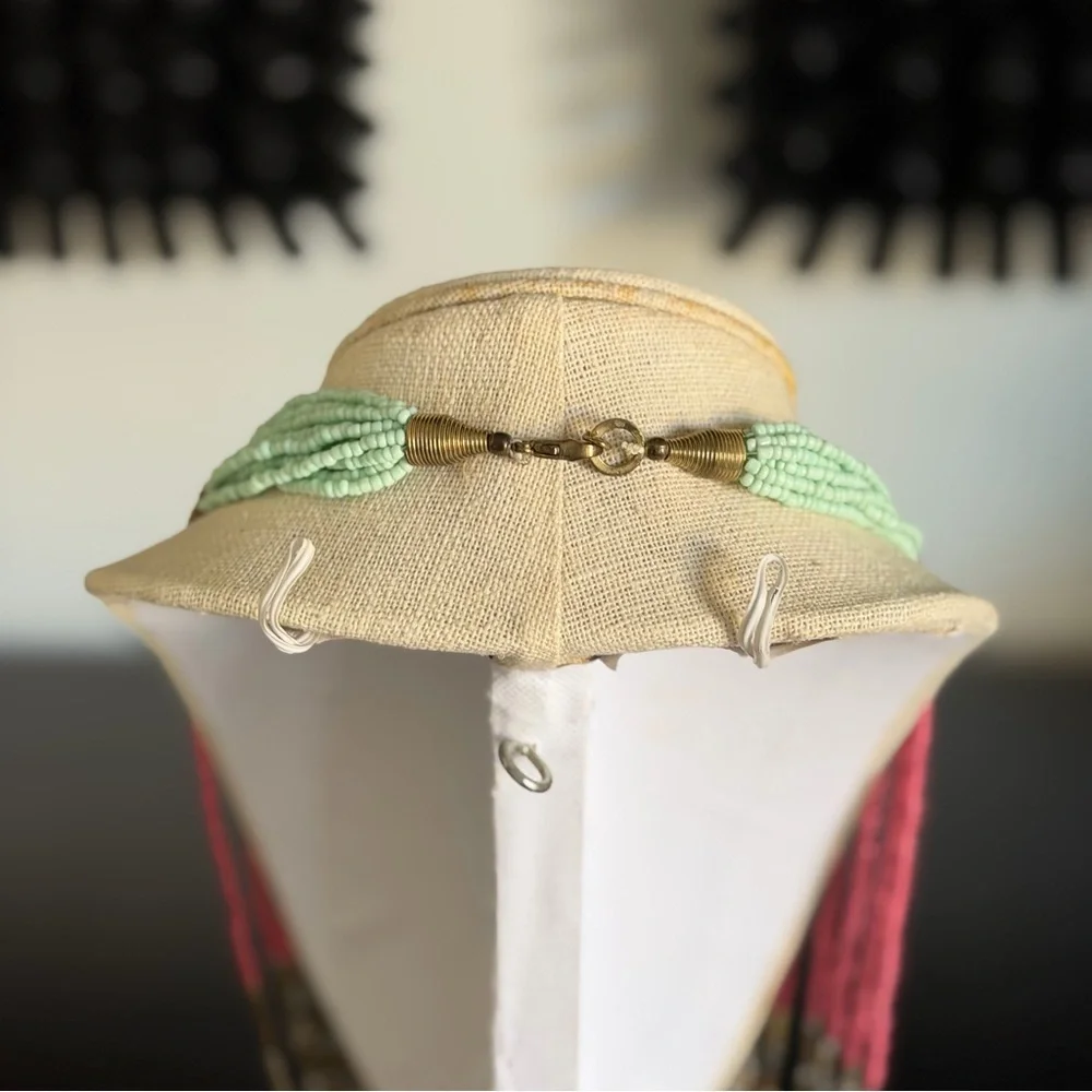 Multi-Strand Blue, Pink and Gold Beaded Statement Necklace - Picture 5 of 7